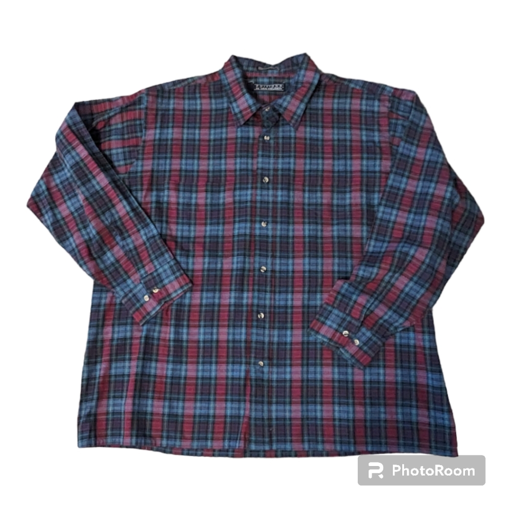 Vintage Editions By Van Heusen Blue Green Plaid LS Button Front Shirt Men's XL